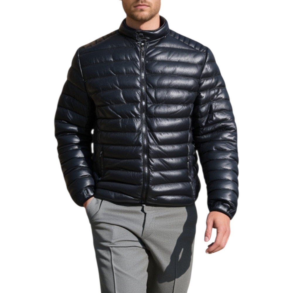 Bomberino uomo effetto pelle basic invernale caldo slim fit comodo tasche interne zip frontale